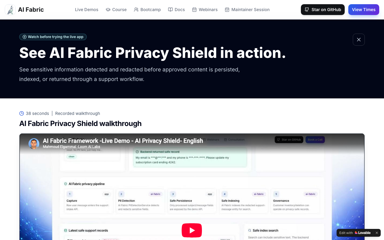 Privacy Shield live demo interface